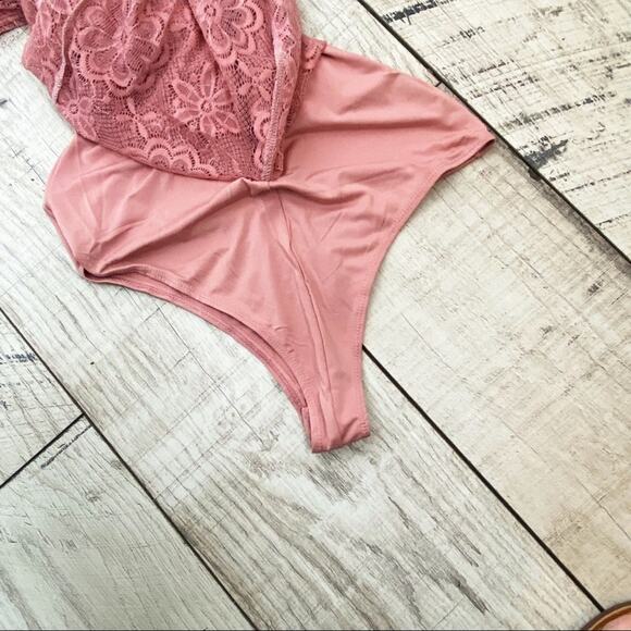 Banjul Blush Mauve Pink Lace Overlay Lined Cami Bodysuit Dress Medium - Picture 9 of 10